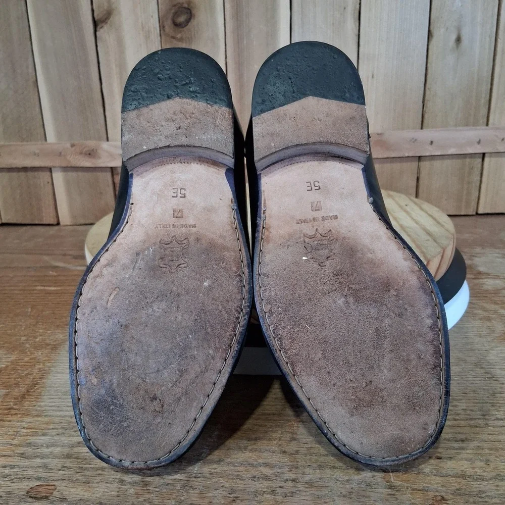 Hitchcock Shoes Mens‎ 7 5E Black Leather Penny Slip On Dress Made In Italy